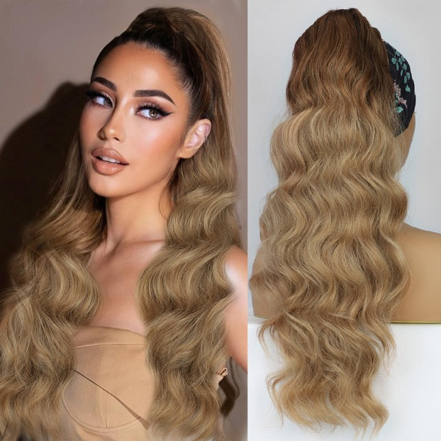 Coada de Par cu snur Ombre Saten Mediu/ Blond Nisipiu 